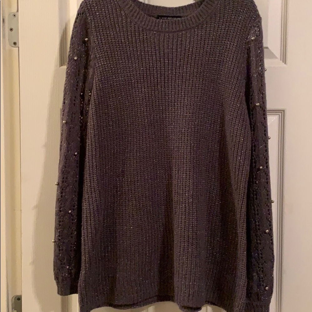 Gray & silver sweater with pearl beads on sleeves
